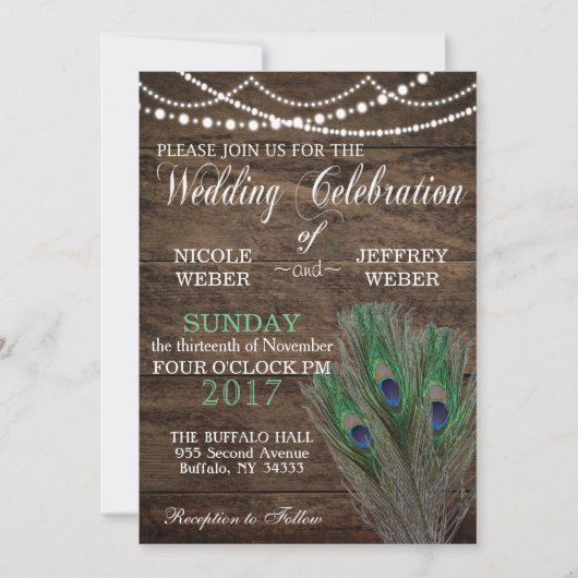 Rustic Barn Wedding Peacock Blue Boho Kaart (Voorkant)