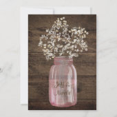 Rustic Barn Wedding Pink Mason Jar Babys Breath Kaart (Achterkant)