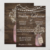 Rustic Barn Wedding Pink Mason Jar Babys Breath Kaart (Voorkant / Achterkant)