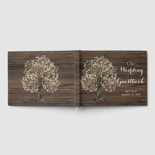 Rustic Barn Wedding String Lights Mason Jar Gastenboek (Volledig)