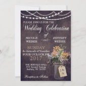Rustic Barn Wedding String Lights Mason Jar Kaart (Voorkant)