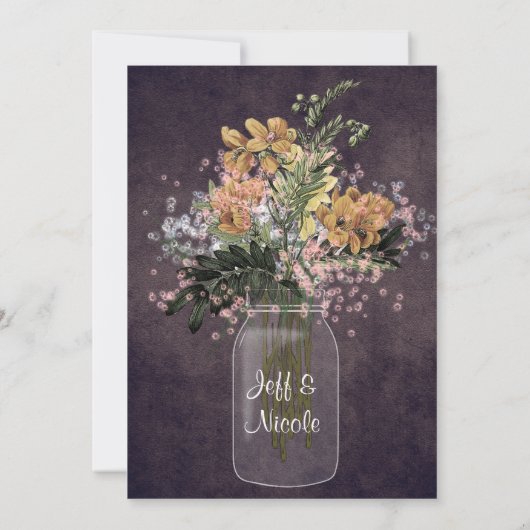 Rustic Barn Wedding String Lights Mason Jar Kaart (Achterkant)