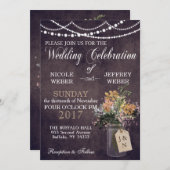 Rustic Barn Wedding String Lights Mason Jar Kaart (Voorkant / Achterkant)