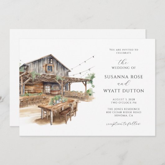 Rustic Barn Wedding Uitnodiging (Voorkant / Achterkant)