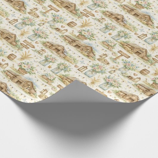 Rustic Barn Wedding Watercolor Pattern Cadeaupapier (Hoek)