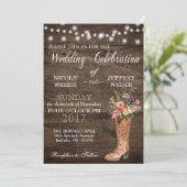 Rustic Barn Wedding Wood Cowboy Boots Kaart (Staand voorkant)
