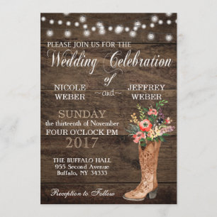 Rustic Barn Wedding Wood Cowboy Boots Kaart