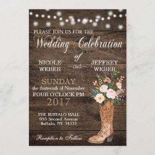 Rustic Barn Wedding Wood Cowboy Boots Kaart