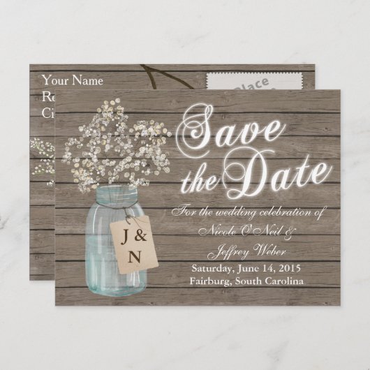 Rustic Barn Wedding Wood Mason Jar Babys Aankondigingskaart (Voorkant / Achterkant)
