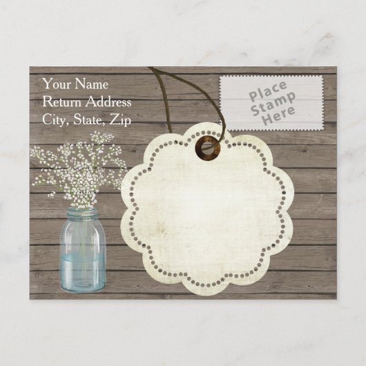 Rustic Barn Wedding Wood Mason Jar Babys Aankondigingskaart (Achterkant)
