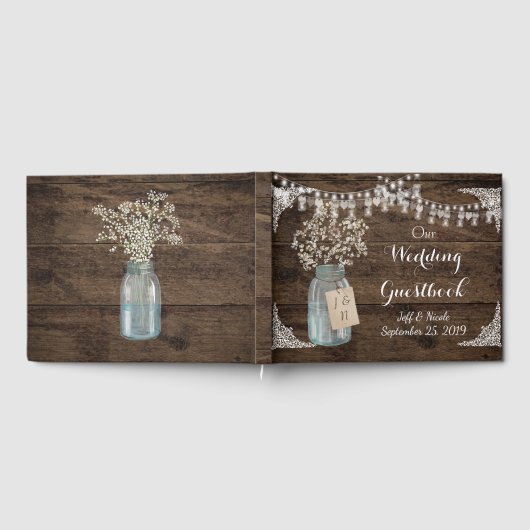 Rustic Barn Wedding Wood Mason Jar Babys Gastenboek (Volledig)