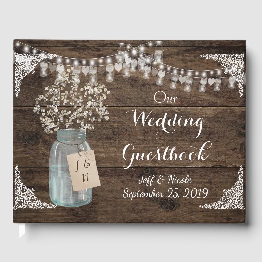 Rustic Barn Wedding Wood Mason Jar Babys Gastenboek (Voorkant)