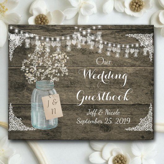Rustic Barn Wedding Wood Mason Jar Babys Gastenboek