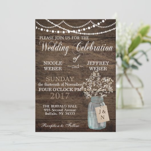 Rustic Barn Wedding Wood Mason Jar Babys Kaart (Staand voorkant)