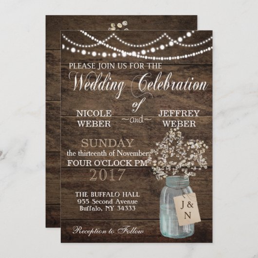 Rustic Barn Wedding Wood Mason Jar Babys Kaart (Voorkant / Achterkant)