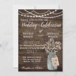 Rustic Barn Wedding Wood Mason Jar Babys Kaart