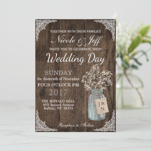 Rustic Barn Wedding Wood Mason Jar Babys Kaart (Staand voorkant)