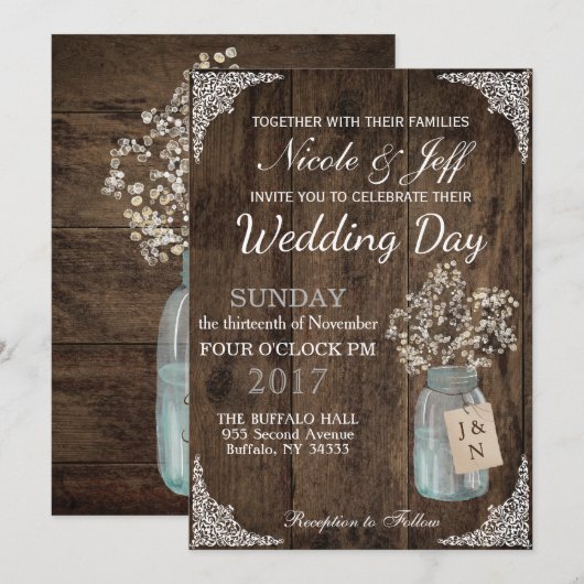 Rustic Barn Wedding Wood Mason Jar Babys Kaart (Voorkant / Achterkant)