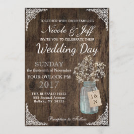Rustic Barn Wedding Wood Mason Jar Babys Kaart