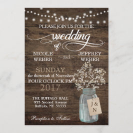 Rustic Barn Wedding Wood Mason Jar Babys Kaart
