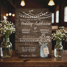 Rustic Barn Wedding Wood Mason Jar Babys Kaart