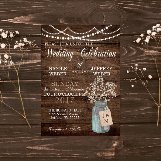 Rustic Barn Wedding Wood Mason Jar Babys Kaart
