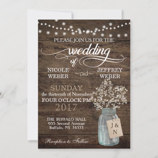 Rustic Barn Wedding Wood Mason Jar Babys Kaart (Voorkant)