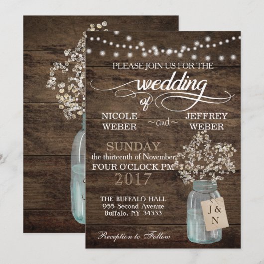 Rustic Barn Wedding Wood Mason Jar Babys Kaart (Voorkant / Achterkant)