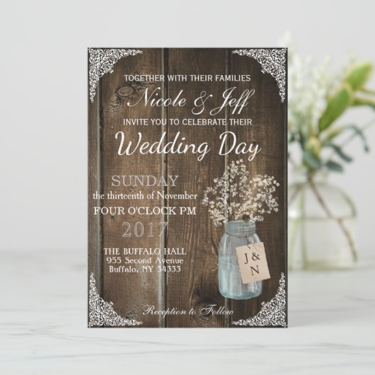 Rustic Barn Wedding Wood Mason Jar Babys Kaart (Staand voorkant)