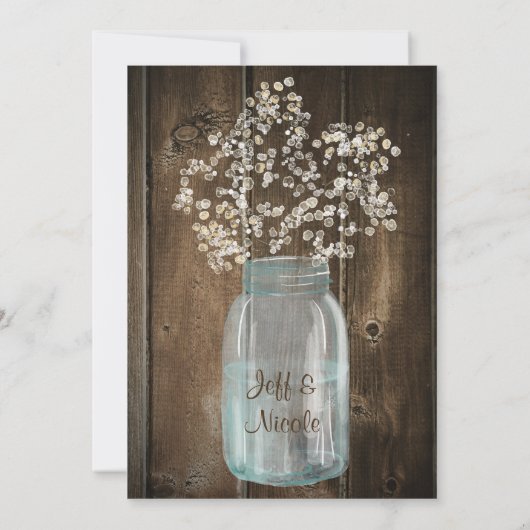 Rustic Barn Wedding Wood Mason Jar Babys Kaart (Achterkant)