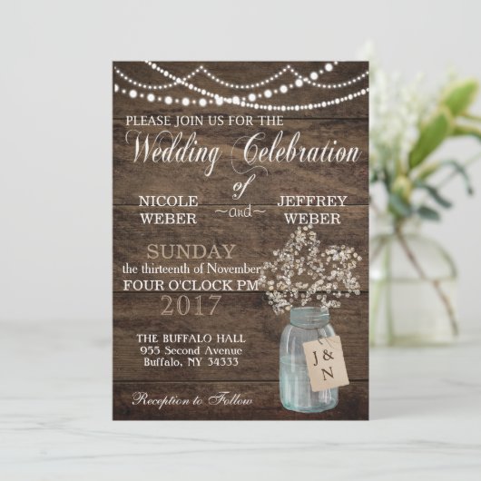 Rustic Barn Wedding Wood Mason Jar Babys Kaart (Staand voorkant)