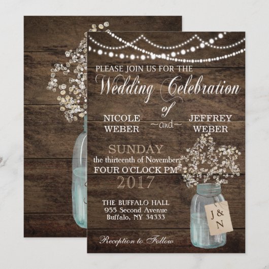 Rustic Barn Wedding Wood Mason Jar Babys Kaart (Voorkant / Achterkant)