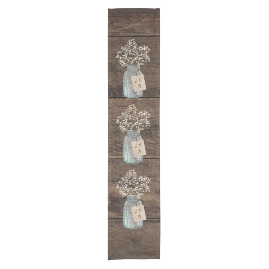 Rustic Barn Wedding Wood Mason Jar Babys Korte Tafelloper (Voorkant)