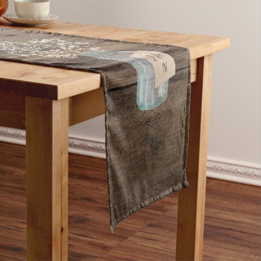 Rustic Barn Wedding Wood Mason Jar Babys Korte Tafelloper (Voorbeeld)