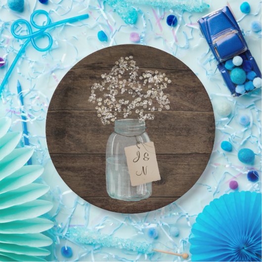 Rustic Barn Wedding Wood Mason Jar Babys Papieren Bordje (Feest)