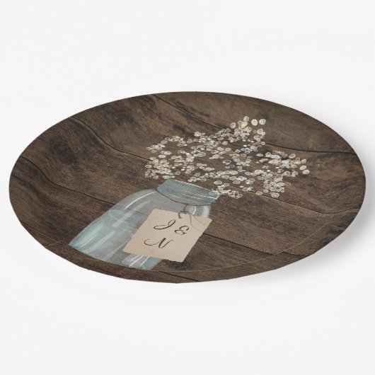 Rustic Barn Wedding Wood Mason Jar Babys Papieren Bordje (Gekanteld)