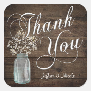 Rustic Barn Wedding Wood Mason Jar Babys Vierkante Sticker