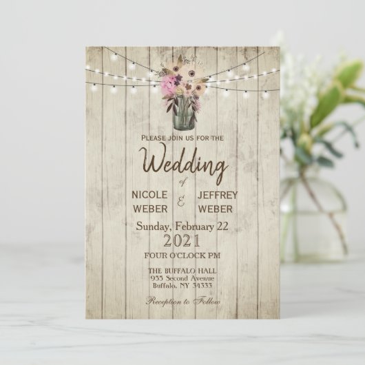 Rustic Barn Wedding Wood Mason Jar Kaart (Staand voorkant)
