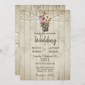 Rustic Barn Wedding Wood Mason Jar Kaart (Voorkant / Achterkant)