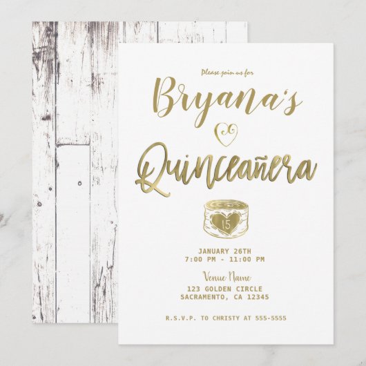 Rustic Barn White Wood Gold 15 Quinceañera Kaart (Voorkant / Achterkant)