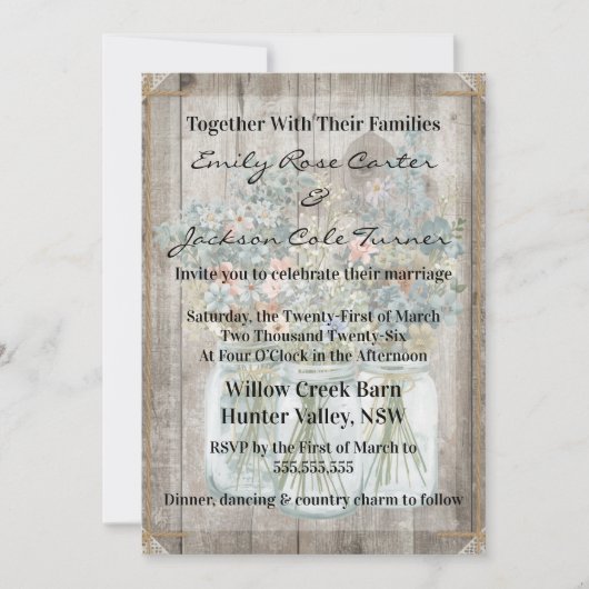 Rustic Barn & Wildflowers Country Wedding  Kaart (Voorkant)