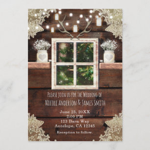 Rustic Barn Window Tree & Mason Jar Invitations Kaart