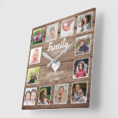 Rustic Barn Wood 12 Foto Collage Family Quote Vierkante Klok (Hoek)