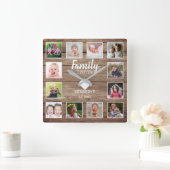 Rustic Barn Wood 12 Foto Collage Family Quote Vierkante Klok (Huis)