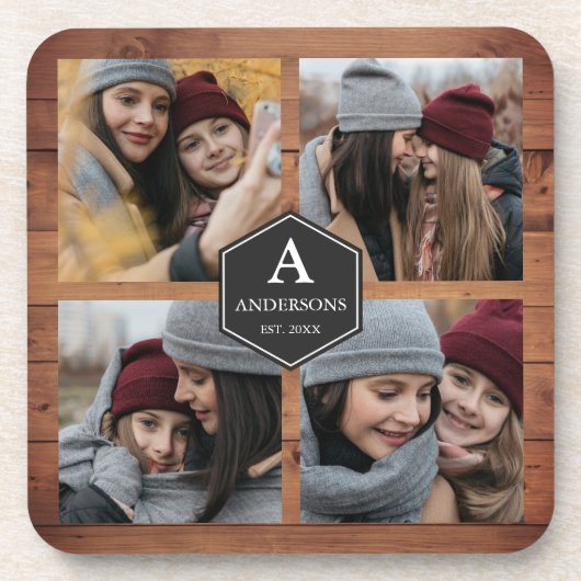 Rustic Barn Wood 4 Afbeeldingen Familie Foto Colla Bier Onderzetter (Voorkant)