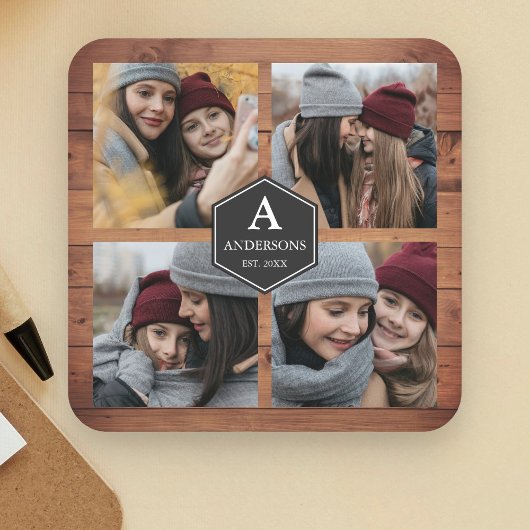 Rustic Barn Wood 4 Afbeeldingen Familie Foto Colla Kartonnen Onderzetters