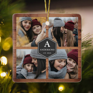 Rustic Barn Wood 4 Afbeeldingen Familie Foto Colla Keramisch Ornament