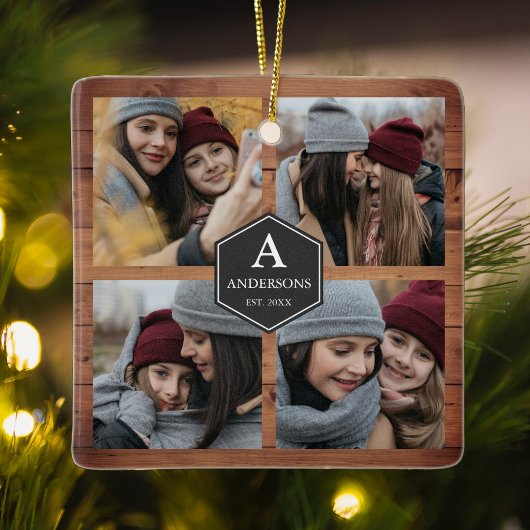 Rustic Barn Wood 4 Afbeeldingen Familie Foto Colla Keramisch Ornament