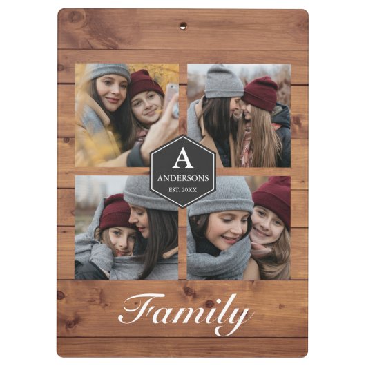 Rustic Barn Wood 4 Afbeeldingen Familie Foto Colla Klembord (Achterkant)