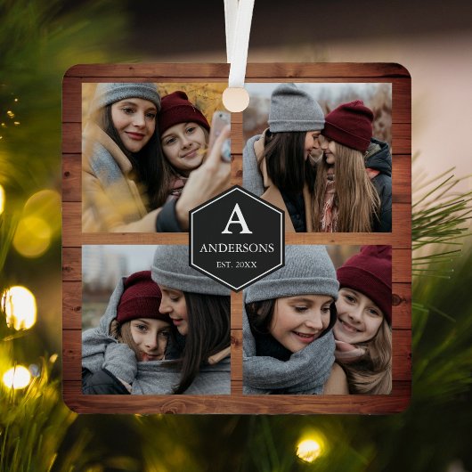 Rustic Barn Wood 4 Afbeeldingen Familie Foto Colla Metalen Ornament